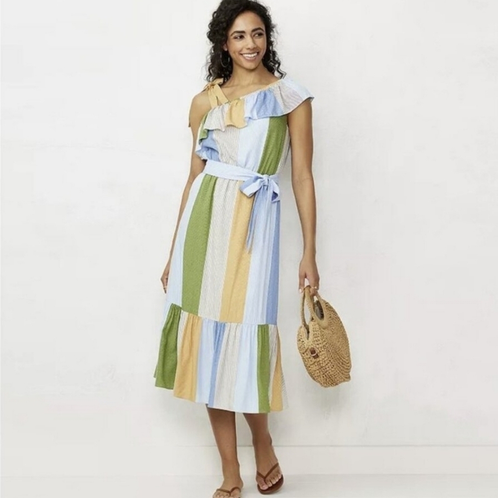 Womens Summer Dress Lauren Conrad Size Medium Stripe Sundress Coastal Beach Blue